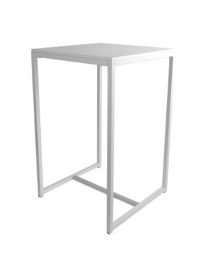Eckiger Stehtisch KUBA 70x70 mit Mittelstange in weiss mit weisser Tischplatte