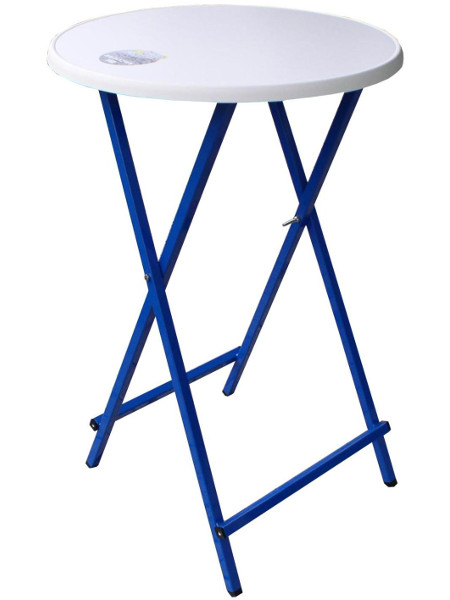 Scherentisch bunt: Klappstehtisch ST blau mit Tischplatte Sevelit in Ø 70cm