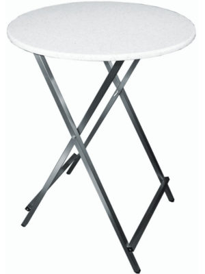 Klappbarer Scheren-Stehstisch au sedelstahl mit Vollkunststoff Tischplatte in 80 cm Durchmesser. Der Profi-Stehtisch für alle Gelegenheiten!