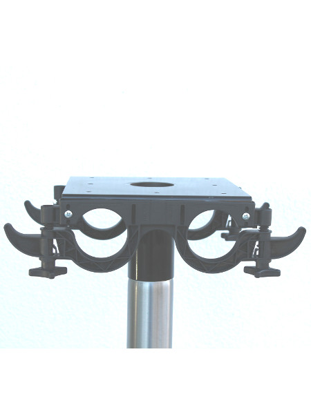 Montageplatte für die Tischplatte vom Praktisch-Stehtisch mit Halterungen für die Säulen und Haken