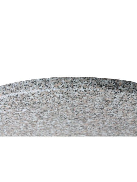 Tischkante von Topalit-Tischplatte in 70 cm Durchmesser im Steindekor Granit
