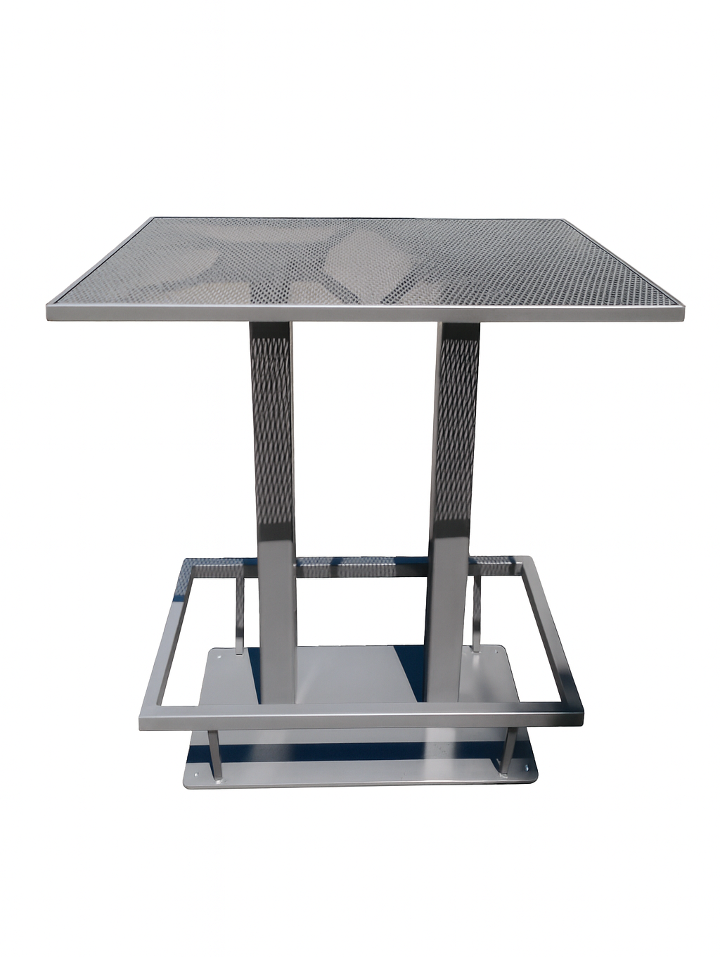 Moderner Outdoor-Tisch und Rauchertisch aus robustem Streckmetall – wetterfester Stehtisch aus pulverbeschichtetem Stahl, langlebig und pflegeleicht, ideal für Garten, Terrasse, Balkon und Gastronomie. Hergestellt in Deutschland im Sauerland, nachhaltige Qualität Made in Germany.